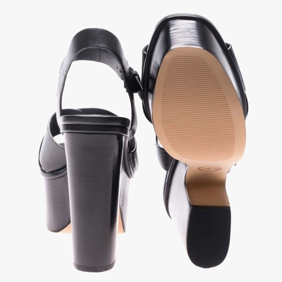 🍒MK🍒 5 INCH BLACK LEATHER CHUNKY HEELS - Picture 3 of 10